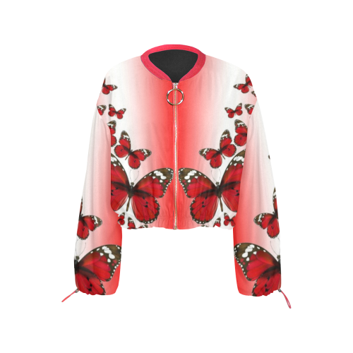 butterflies Cropped Chiffon Jacket for Women (Model H30)