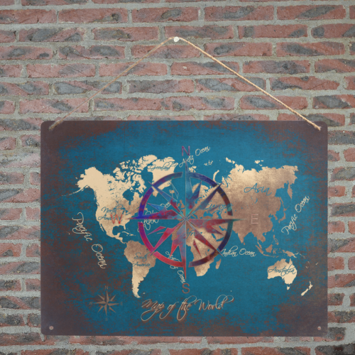 world map wind rose #map #worldmap Metal Tin Sign 16"x12"