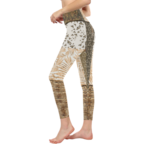 Golden Butterfly Python Mix Women's All Over Print High-Waisted Leggings (Model L36)