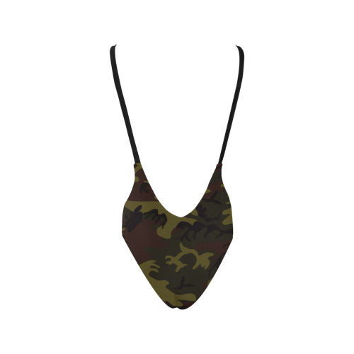 Camo Green Brown Sexy Low Back One-Piece Swimsuit (Model S09)