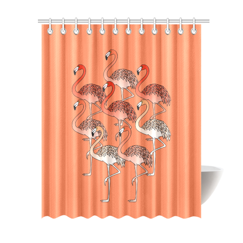 Living Coral Color Flamingos Shower Curtain 69"x84"
