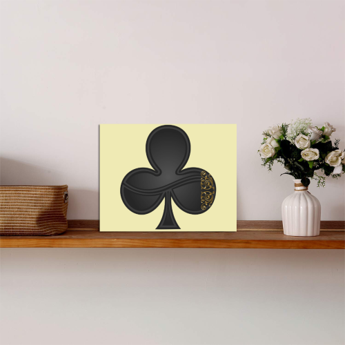 Club  Symbol Las Vegas Playing Card Shape on Yellow Photo Panel for Tabletop Display 8"x6"