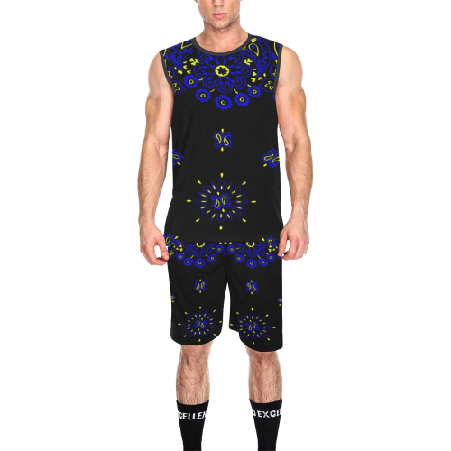 blue yellow bandana version 3 All Over Print Basketball Uniform