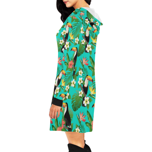 Tropical Summer Toucan Pattern All Over Print Hoodie Mini Dress (Model H27)