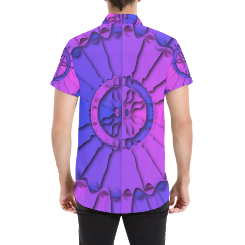 Abstract Mandala Psychedelic Shadow Pink Blue Men's All Over Print Short Sleeve Shirt (Model T53)