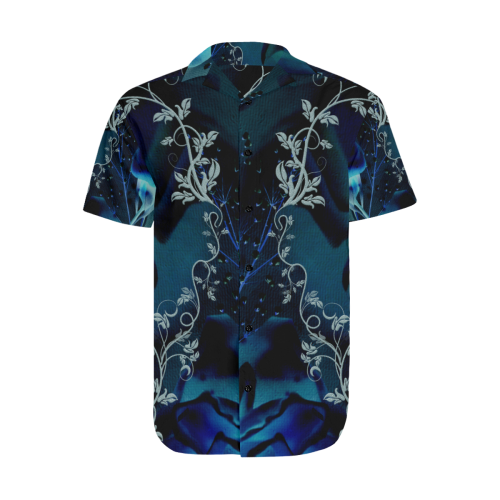 Floral design, blue colors Men's Short Sleeve Shirt with Lapel Collar (Model T54)
