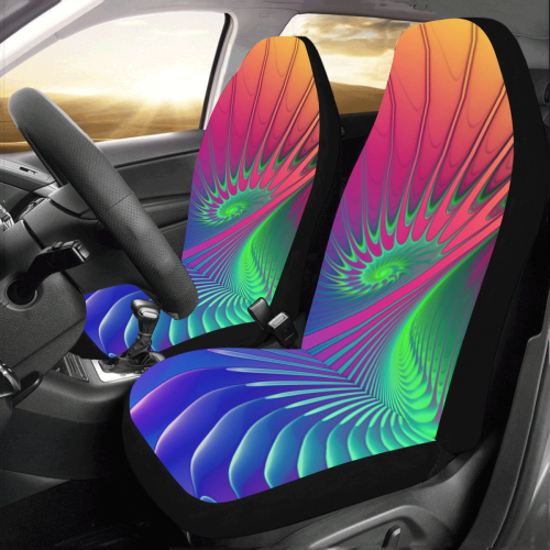 PSYCHEDELIC FRACTAL SPIRAL - Neon Colored Car Seat Covers (Set of 2)