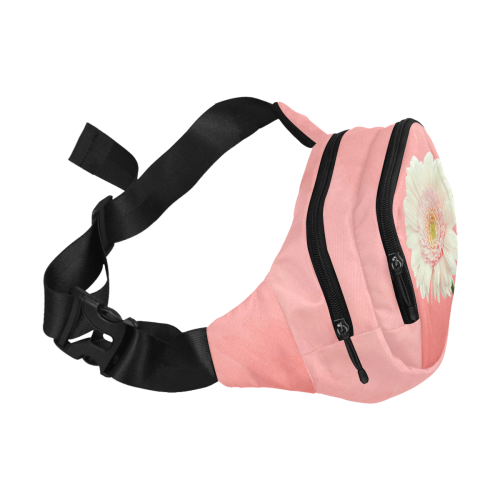 Gerbera Daisy - White Flower on Coral Pink Fanny Pack/Small (Model 1677)