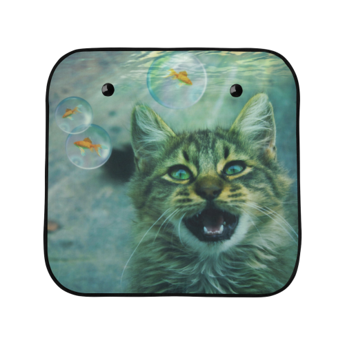 Surreal - Crazy Cat Looking For Fish In Bubbles Car Sun Shade 28"x28"x2pcs