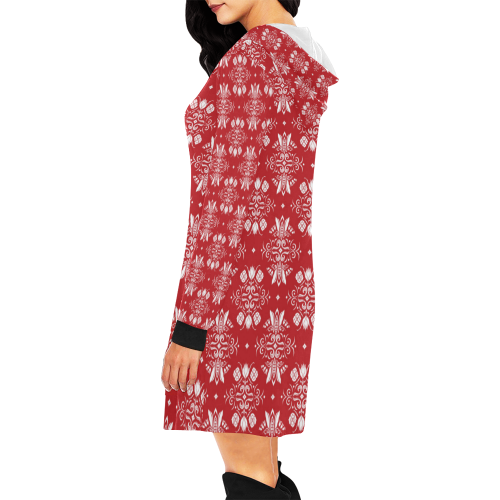 Wall Flower in Aurora Red Light by Aleta All Over Print Hoodie Mini Dress (Model H27)