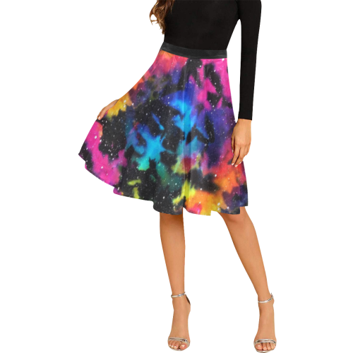 Tie Dye Rainbow Galaxy Melete Pleated Midi Skirt (Model D15)