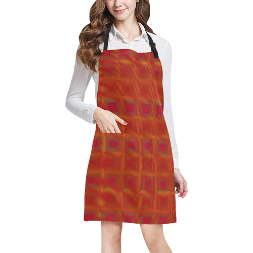 Red orange golden multicolored multiple squares All Over Print Apron