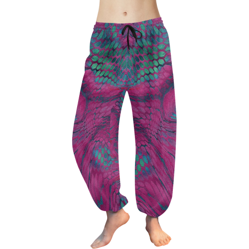colorful asia dragon reptile skin pattern Women's All Over Print Harem Pants (Model L18)