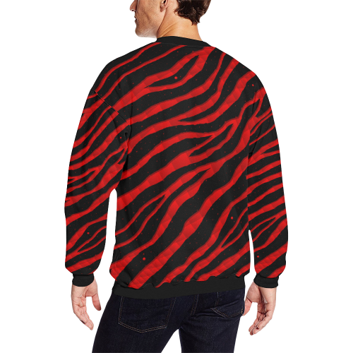 Ripped SpaceTime Stripes - Red Men's Oversized Fleece Crew Sweatshirt (Model H18)