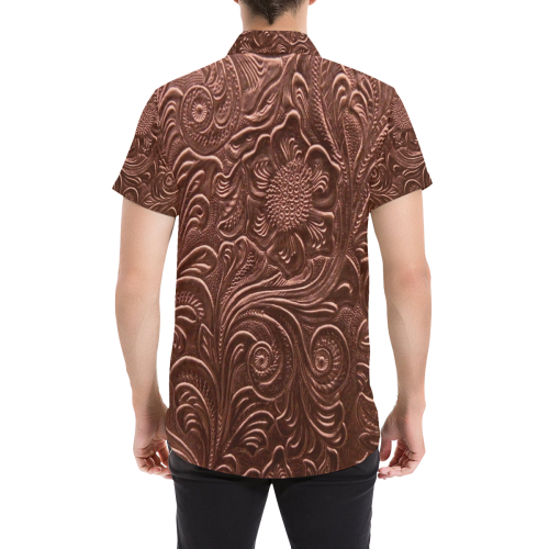Embossed Bronze Flowers Men's All Over Print Short Sleeve Shirt (Model T53)