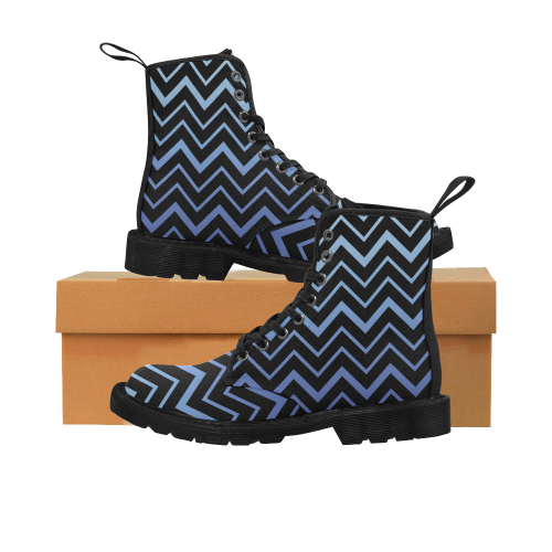 Steel Blue Chevrons on Black Background Martin Boots for Women (Black) (Model 1203H)