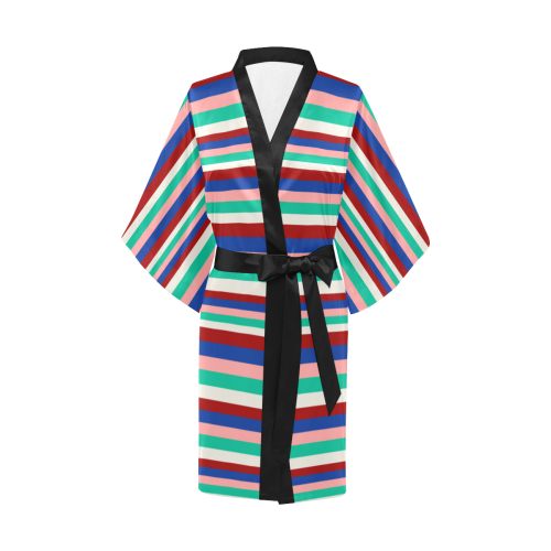 Colored Stripes - Dark Red Blue Rose Teal Cream Kimono Robe