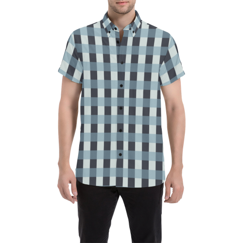 Plaid Large Men's All Over Print Short Sleeve Shirt/Large Size (Model T53)