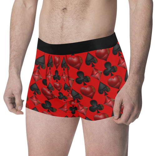 Las Vegas Black and Red Casino Poker Card Shapes on Red Men's Classic Boxer Briefs (Model L34)