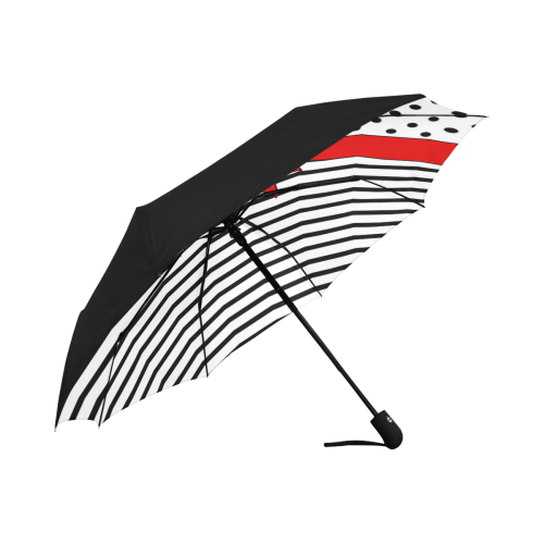 Polka Dots Stripes black white Comic Ribbon red Anti-UV Auto-Foldable Umbrella (Underside Printing) (U06)