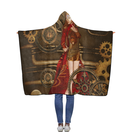 Steampunk, awesome steam lady Flannel Hooded Blanket 50''x60''