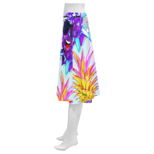 Pineapple Ultraviolet Happy Dude with Sunglasses Mnemosyne Women's Crepe Skirt (Model D16)