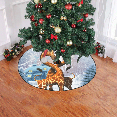 Christmas, funny giraffe Christmas Tree Skirt 47" x 47"