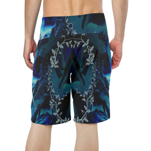 Floral design, blue colors Men's All Over Print Board Shorts (Model L16)