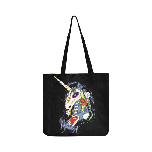 Spring Flower Unicorn Skull Black Reusable Shopping Bag Model 1660 (Two sides)
