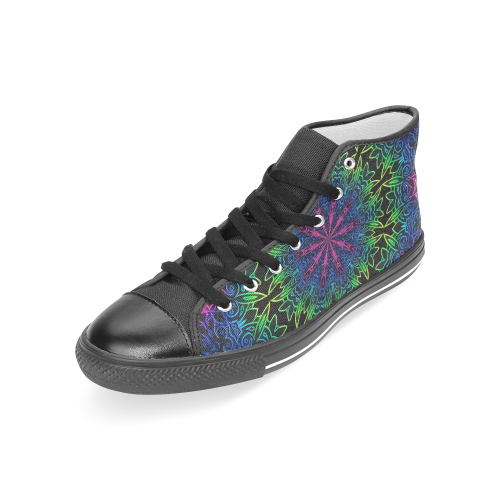 Rainbow Scratch Art Mandala Kaleidoscope Abstract Women's Classic High Top Canvas Shoes (Model 017)