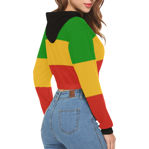 Rastafari Flag Colored Stripes All Over Print Crop Hoodie for Women (Model H22)