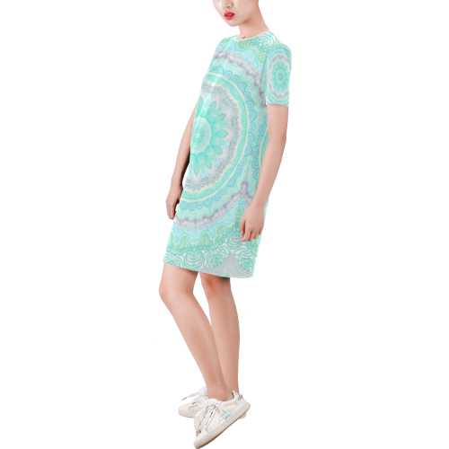 mandala neon 10 Short-Sleeve Round Neck A-Line Dress (Model D47)
