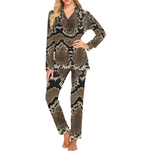 Snakeskin Pattern Dark Brown Women's Long Pajama Set
