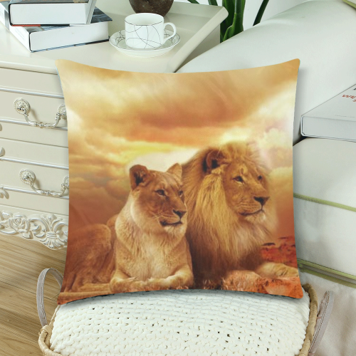 lion couple Custom Zippered Pillow Cases 18"x 18" (Twin Sides) (Set of 2)
