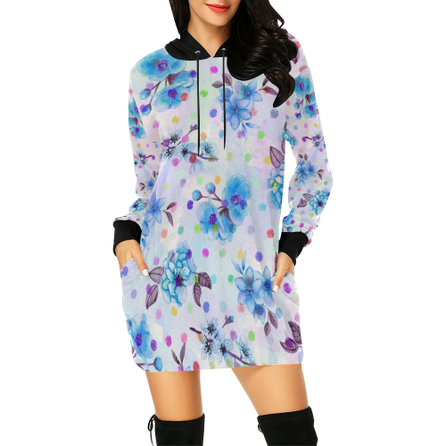 Watercololor Pink Blossoms Wallpaper Trend 2 All Over Print Hoodie Mini Dress (Model H27)