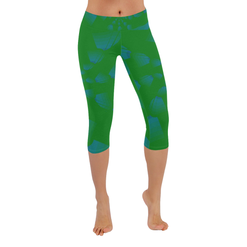 Blue on green grass Women's Low Rise Capri Leggings (Invisible Stitch) (Model L08)