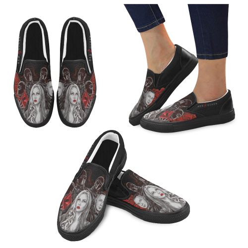 Red Queen Band Men's Slip-on Canvas Shoes (Model 019)
