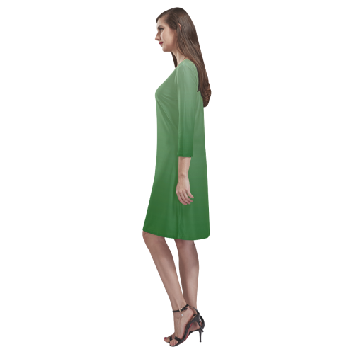 Olive Green to Darker Green Gradient Rhea Loose Round Neck Dress(Model D22)