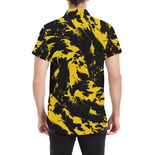 Black and Yellow Paint Splatter Men's All Over Print Short Sleeve Shirt (Model T53)