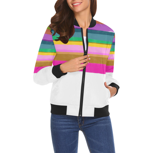Design Jacket with Lines All Over Print Bomber Jacket for Women (Model H19)