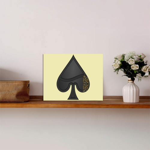 Spade  Symbol Las Vegas Playing Card Shape on Yellow Photo Panel for Tabletop Display 8"x6"
