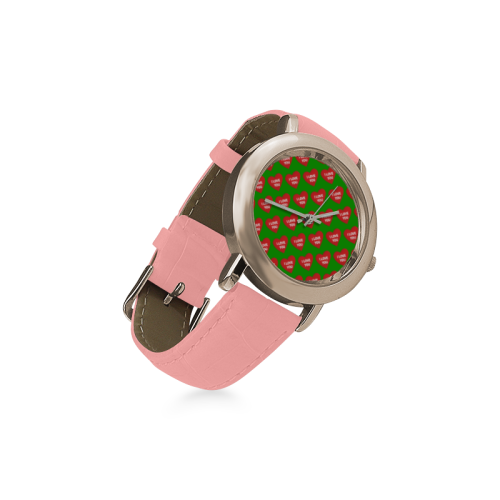 I love you in heart GREEN Women's Rose Gold Leather Strap Watch(Model 201)