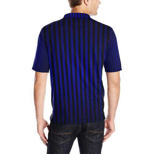 Midnight Blue Stripes Men's All Over Print Polo Shirt (Model T55)