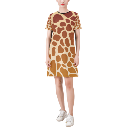 cheeta spots Short-Sleeve Round Neck A-Line Dress (Model D47)