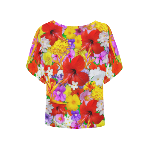 Exotic Flowers Colorful Explosion Women's Batwing-Sleeved Blouse T shirt (Model T44)