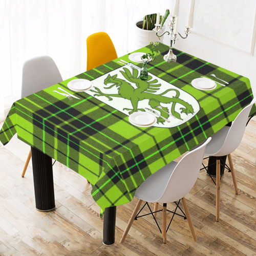 GRYPHON-TARTAN GREEN Cotton Linen Tablecloth 60" x 90"