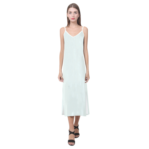 color mint cream V-Neck Open Fork Long Dress(Model D18)