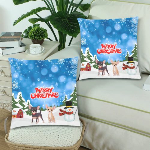 Merry Christmas Chihuahuas Custom Zippered Pillow Cases 18"x 18" (Twin Sides) (Set of 2)