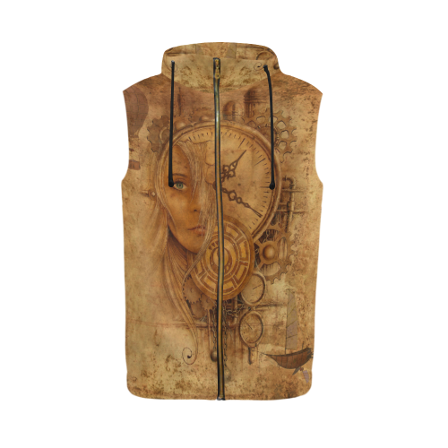 A Time Travel Of STEAMPUNK 1 All Over Print Sleeveless Zip Up Hoodie for Men (Model H16)