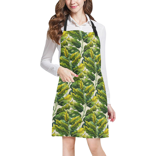 Yellow Green Wide Tropical Leaf pattern 6 All Over Print Apron